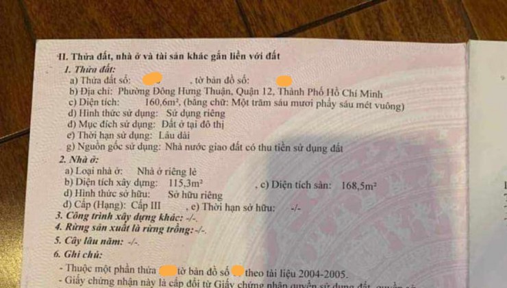 Bán nhà trọ Nguyễn Văn Quá Q12, 160m2, ngang 11.5m, 8 Phòng ngủ, Đường 2.5m giá chỉ 5.x tỷ